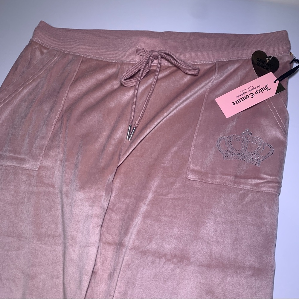 NWT Juicy Couture Velour Pants Sleepwear Dark Pink Pajama Bottoms Y2K Bling XL